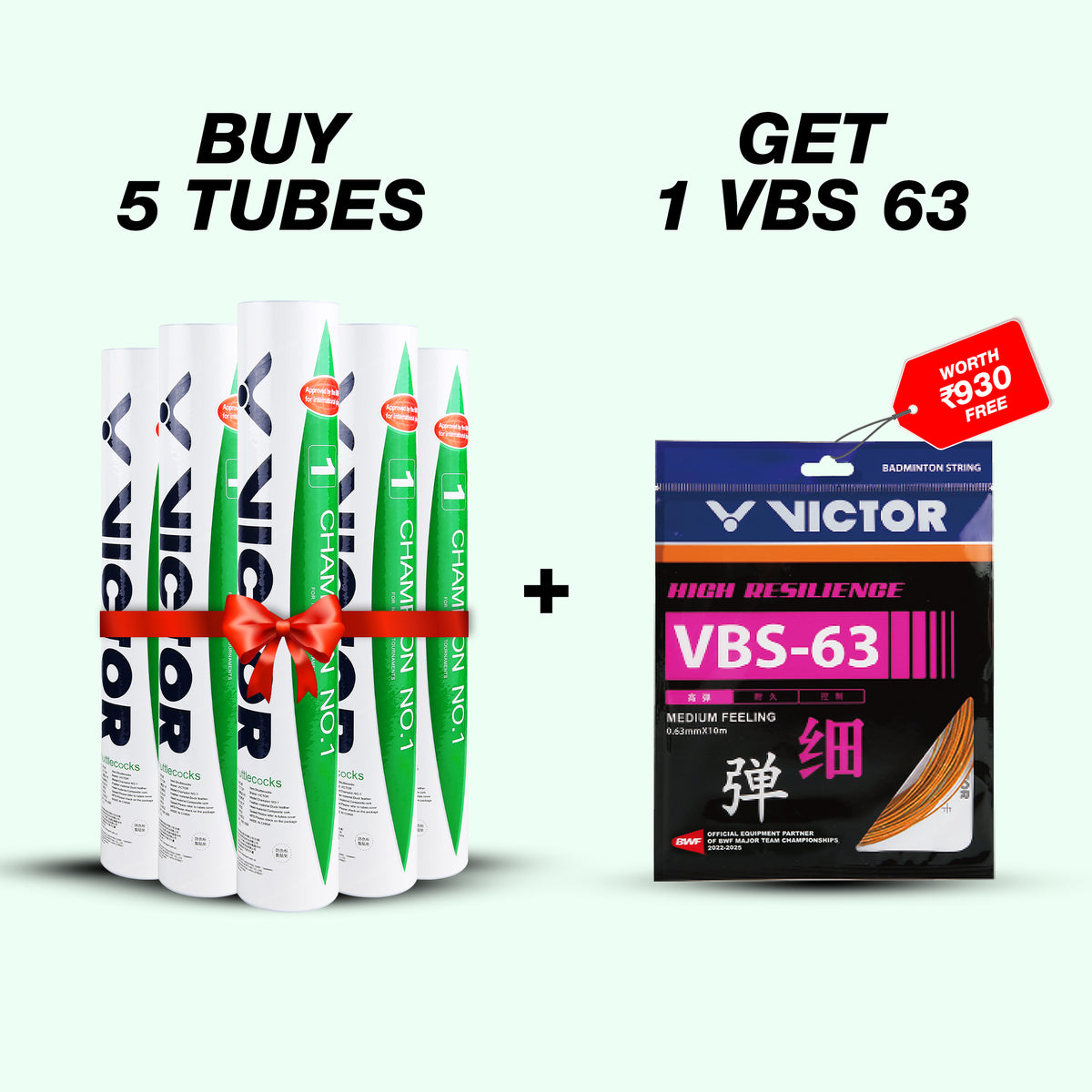 VICTOR Champion No.1 Professional Feather Shuttlecock | Pack of 12| (Set of 5 Tubes)