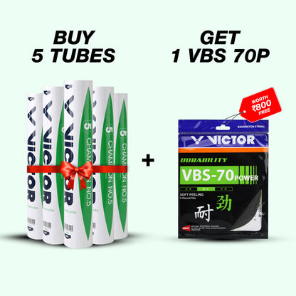 VICTOR Champion No.5 Feather Badminton Shuttlecock | Pack of 12| Match & Training|(Set of 5 Tubes)