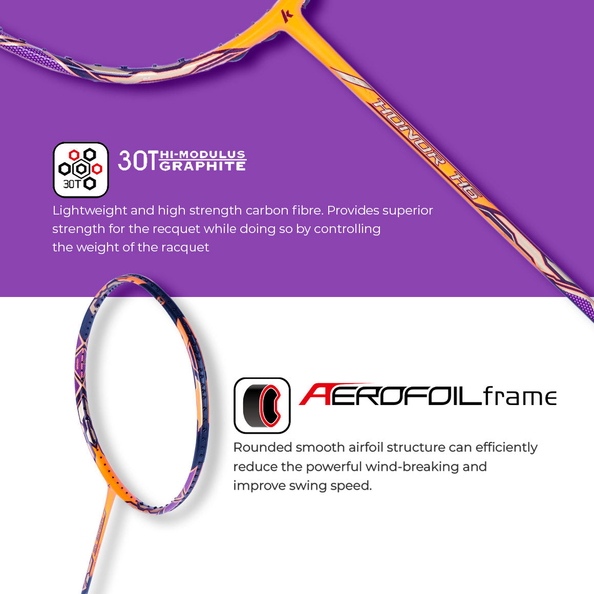 Kawasaki Honor H6 Unstrung Badminton Racket -Power and Precision ...