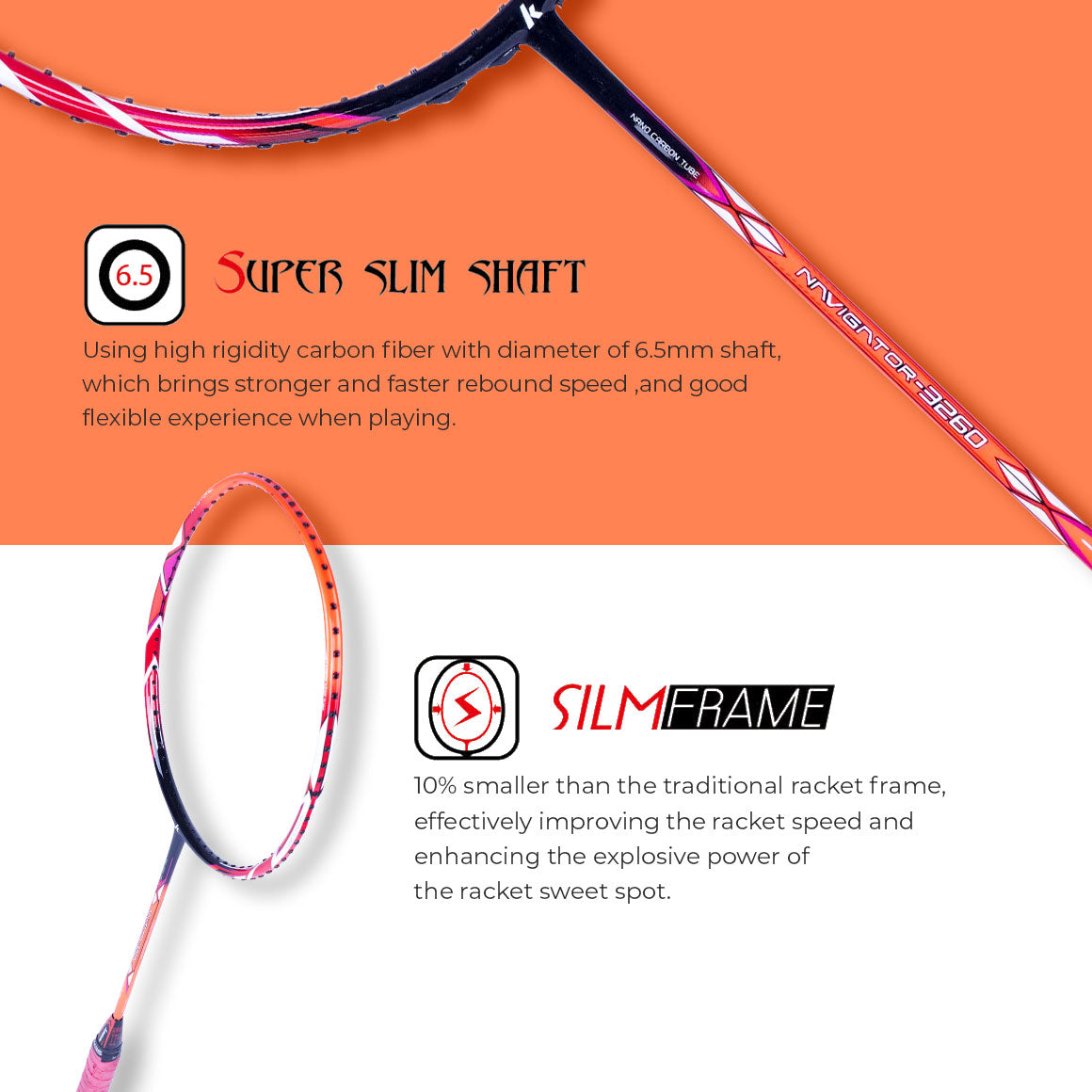 Kawasaki Navigator-3260 Orange Badminton Racket - Precision