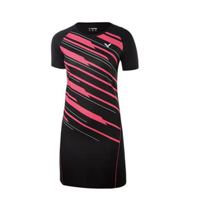badminton t-shirt, badminton shorts, badminton pants, sportswear for badminton, athletic apparel, performance badminton clothing, breathable badminton clothing, lightweight badminton wear, men's badminton clothing, badminton training wear, badminton gear, sports clothing for badminton,VICTOR Game Series Black Pink Women’s Badminton Dress