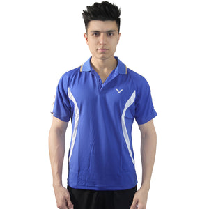 badminton t-shirt, badminton shorts, badminton pants, sportswear for badminton, athletic apparel, performance badminton clothing, breathable badminton clothing, lightweight badminton wear, men's badminton clothing, badminton training wear, badminton gear, sports clothing for badminton, badminton performance apparel, VICTOR Training Series Blue Half Sleeve Polo T-Shirt