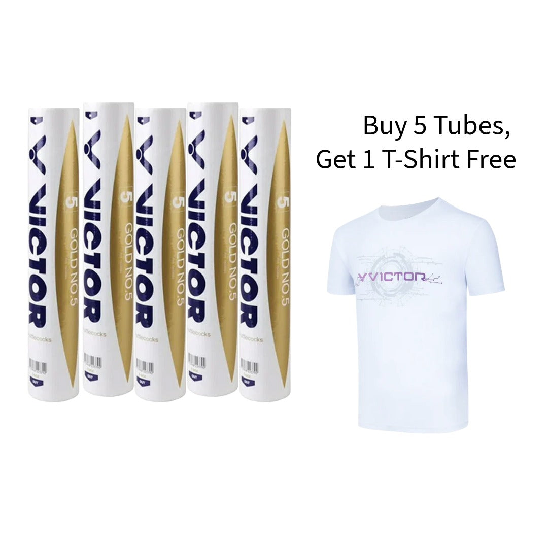 Gold No.5 Premium Feather Shuttlecock |Pack of 12| Match & Training|(Set of 5 Tubes)