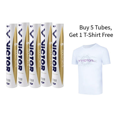 Gold No.5 Premium Feather Shuttlecock |Pack of 12| Match & Training|(Set of 5 Tubes)