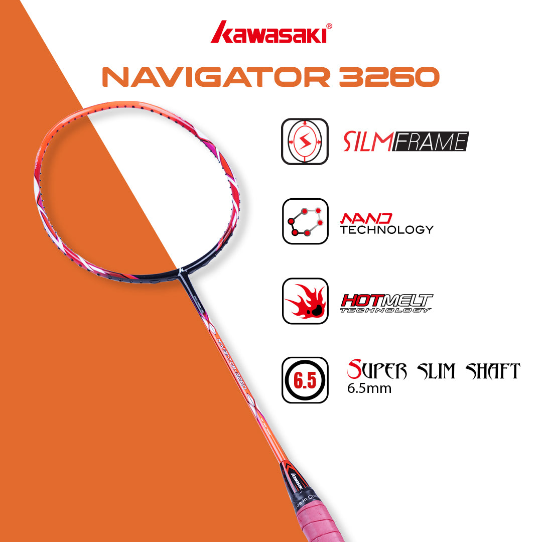 Kawasaki Navigator-3260 Orange Badminton Racket - Precision